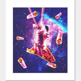 Outer Space Taco Cat - Rainbow Laser Eyes, Burrito Posters and Art